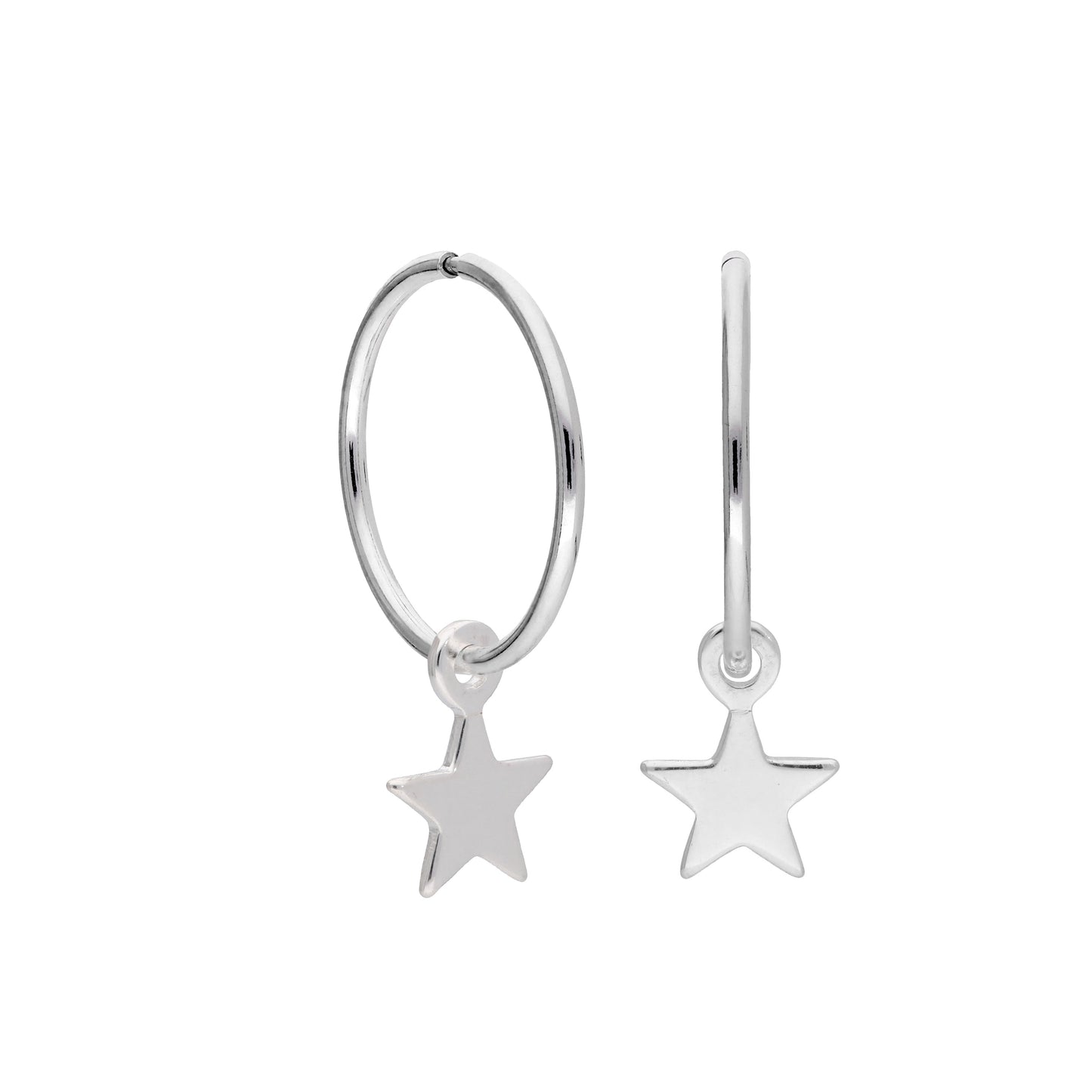 Boucles d'oreilles créoles en argent sterling avec petite étoile de 10 à 22 mm