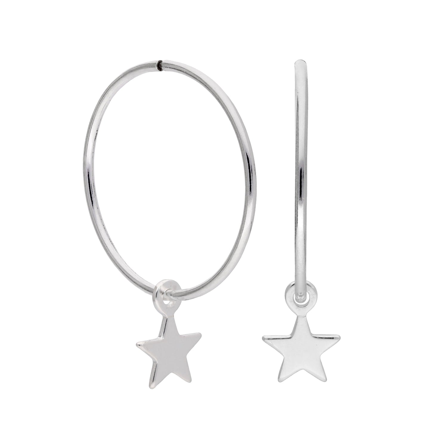 Boucles d'oreilles créoles en argent sterling avec petite étoile de 10 à 22 mm