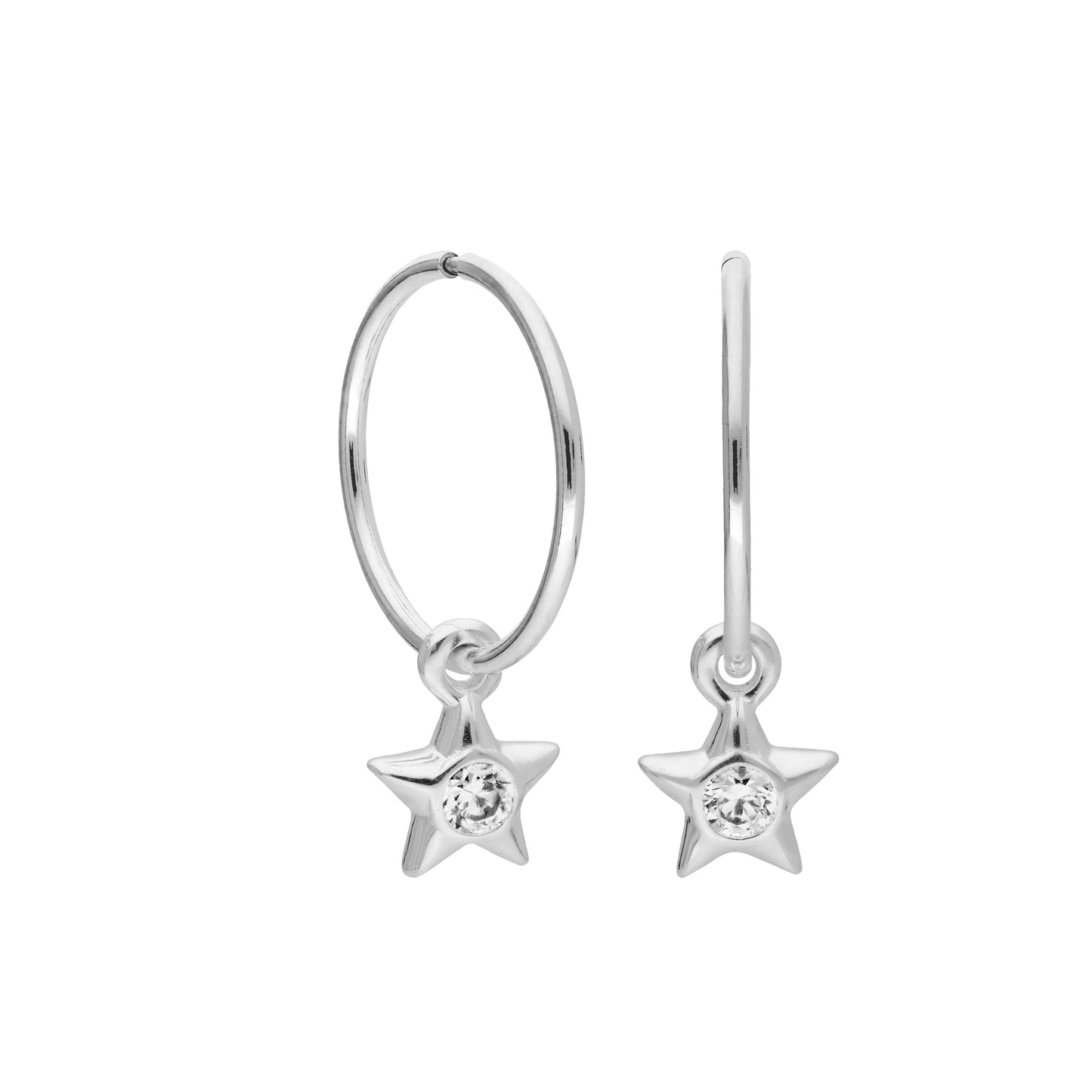 Boucles d'oreilles créoles dormeuses en argent sterling avec cristaux CZ et étoile de 10 à 22 mm