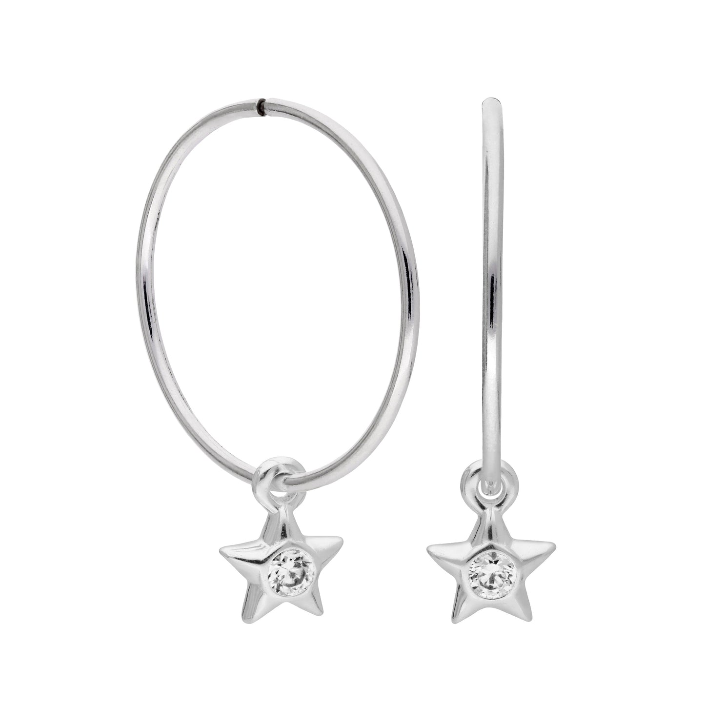 Boucles d'oreilles créoles dormeuses en argent sterling avec cristaux CZ et étoile de 10 à 22 mm