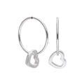 Boucles d'oreilles créoles en argent sterling avec contour de cœur et dormeuse de 14 mm