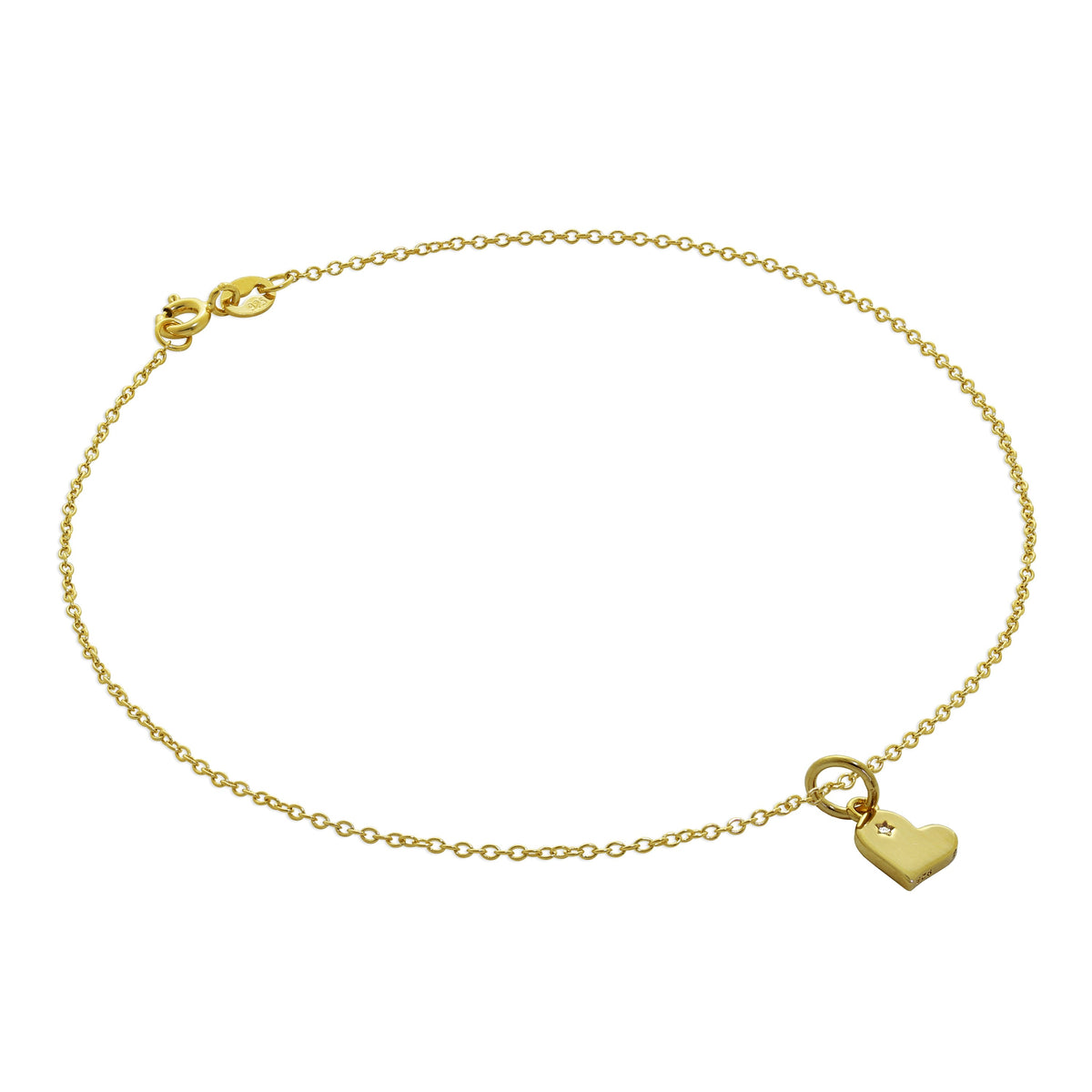 Chaîne de cheville en argent sterling plaqué or avec breloque cœur en diamant véritable