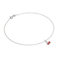 Bracelet de cheville Belcher en argent sterling fin avec breloque double cœur en émail rouge