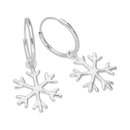 Boucles d'oreilles créoles flocon de neige en argent sterling 14 mm