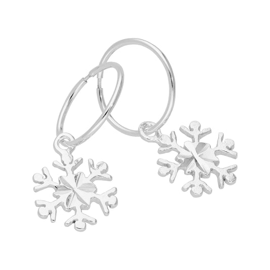 Boucles d'oreilles créoles dormeuses en argent sterling avec flocon de neige de 12 mm
