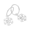 Boucles d'oreilles créoles dormeuses en argent sterling avec flocon de neige de 12 mm