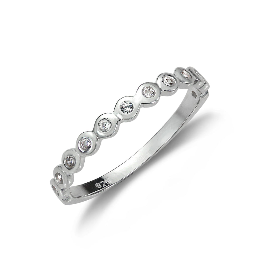 Bague demi-éternité en argent sterling avec pois - Tailles 48 à 65