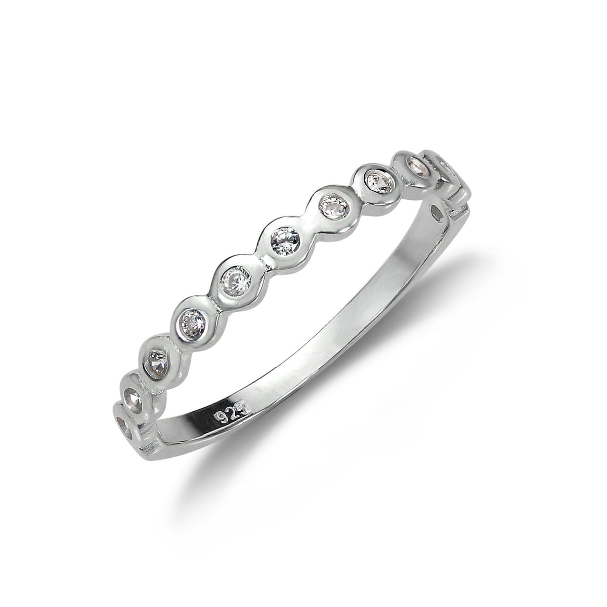 Bague demi-éternité en argent sterling avec pois - Tailles 48 à 65