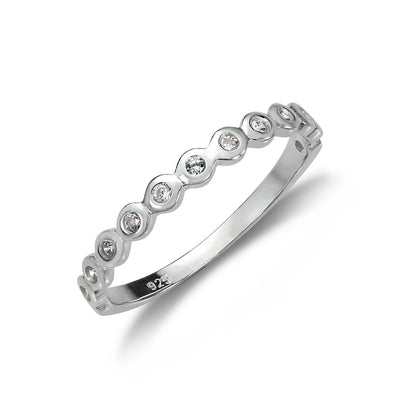 Bague demi-éternité en argent sterling avec pois - Tailles I à W