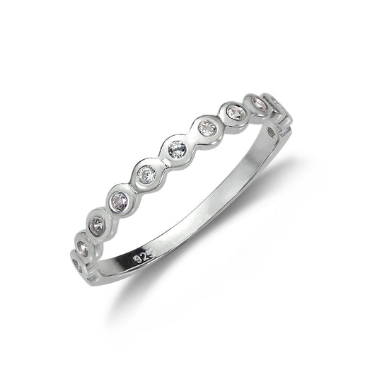 Bague demi-éternité en argent sterling avec pois - Tailles I à W