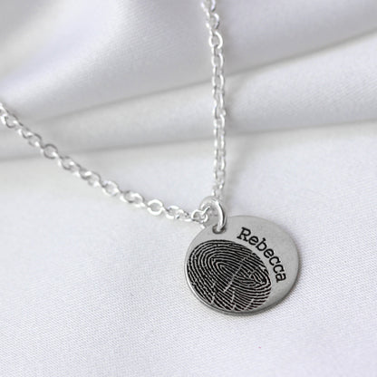 Breloque ronde personnalisée en argent sterling avec empreinte digitale