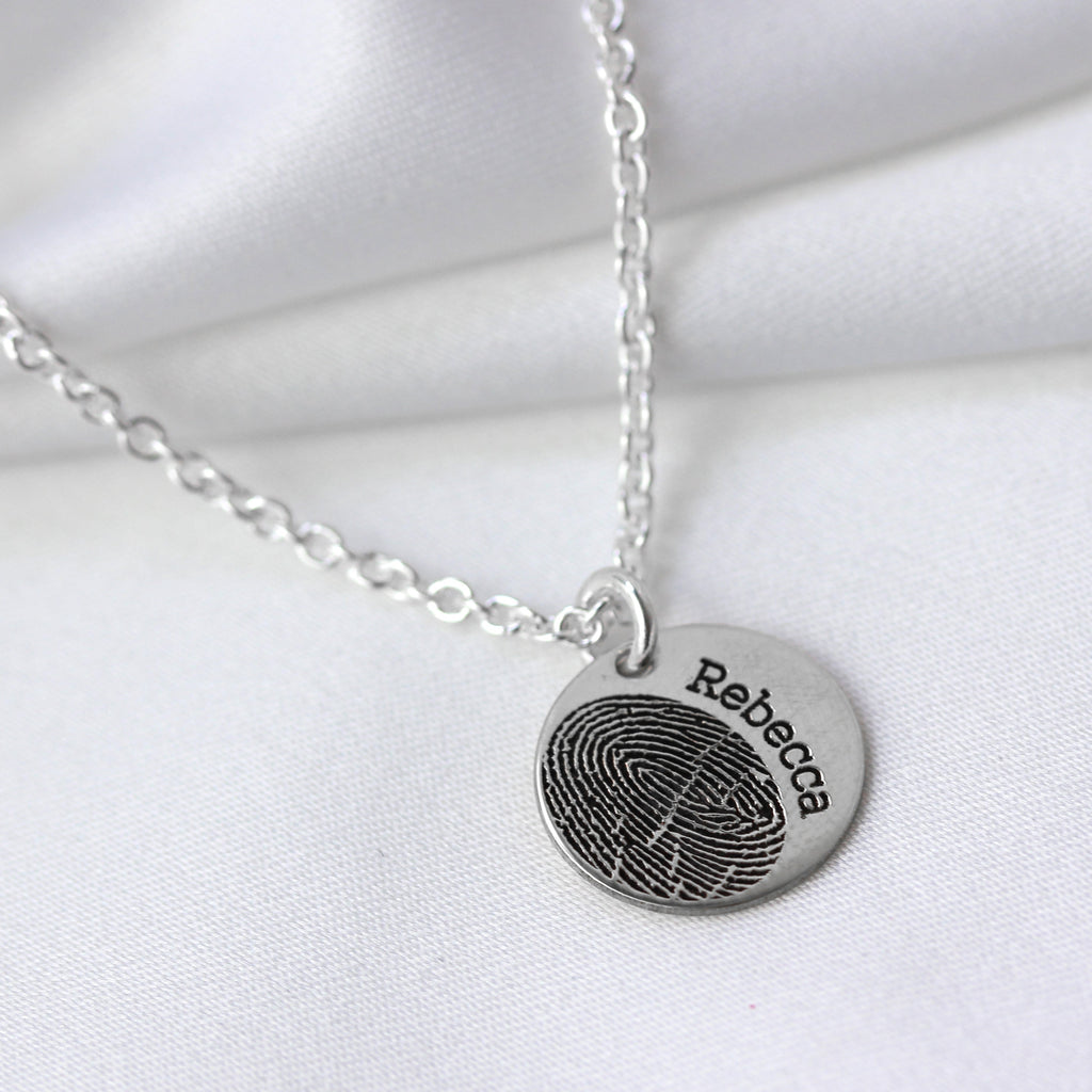 Breloque ronde personnalisée en argent sterling avec empreinte digitale