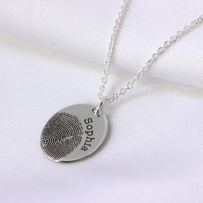 Pendentif ovale personnalisé en argent sterling avec empreinte digitale