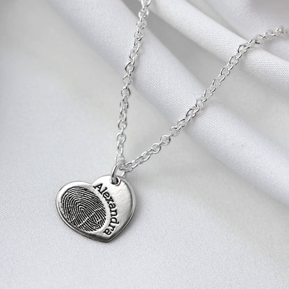 Breloque cœur en argent sterling personnalisée avec empreinte digitale