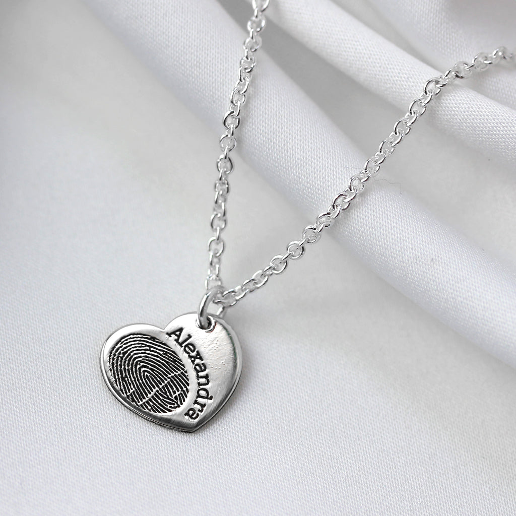 Breloque cœur en argent sterling personnalisée avec empreinte digitale