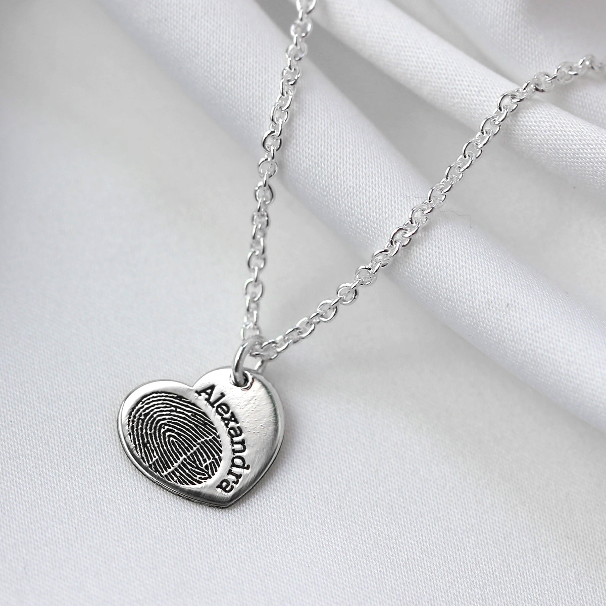 Breloque cœur en argent sterling personnalisée avec empreinte digitale