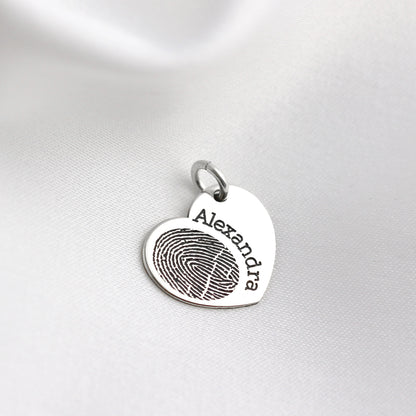 Breloque cœur en argent sterling personnalisée avec empreinte digitale