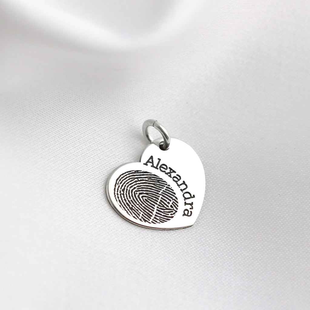 Breloque cœur en argent sterling personnalisée avec empreinte digitale