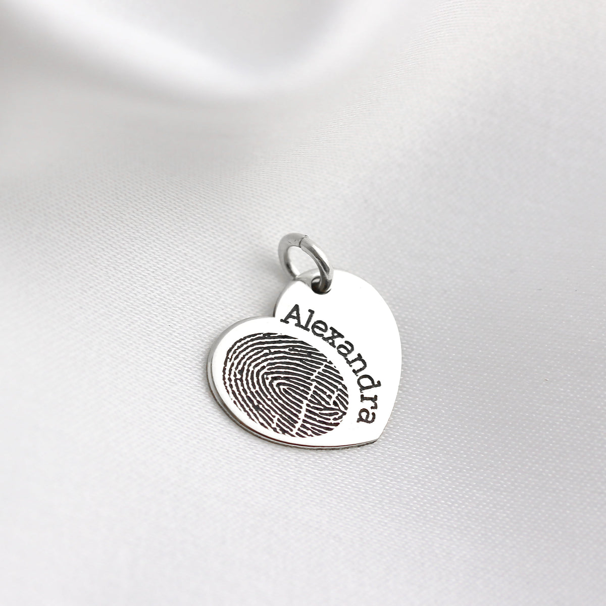 Breloque cœur en argent sterling personnalisée avec empreinte digitale