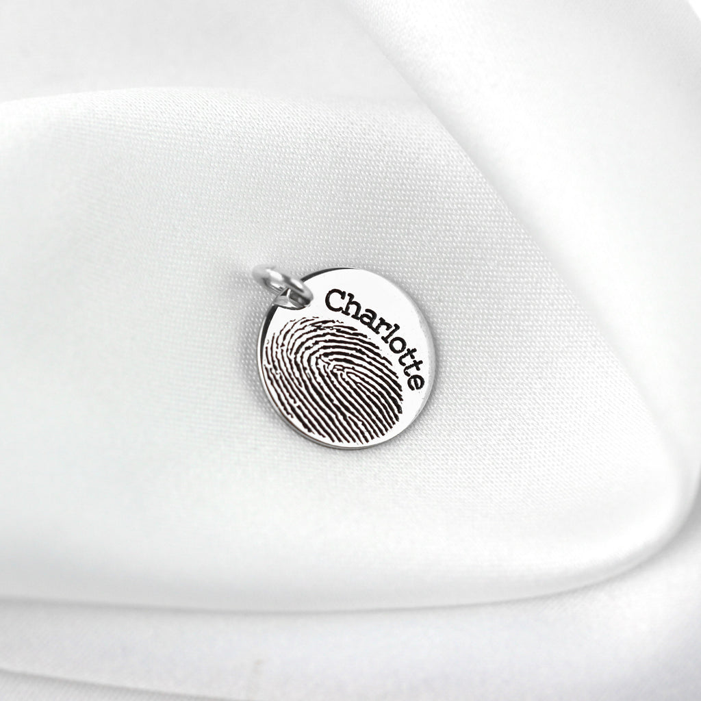 Breloque ronde personnalisée en argent sterling avec empreinte digitale