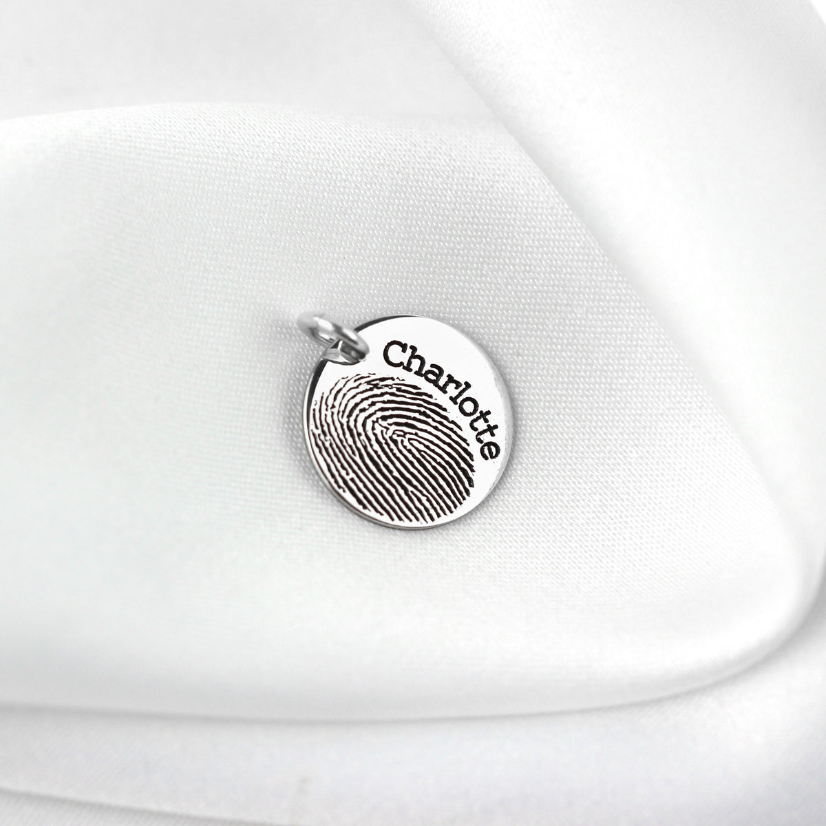 Breloque ronde personnalisée en argent sterling avec empreinte digitale
