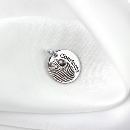 Breloque ronde personnalisée en argent sterling avec empreinte digitale