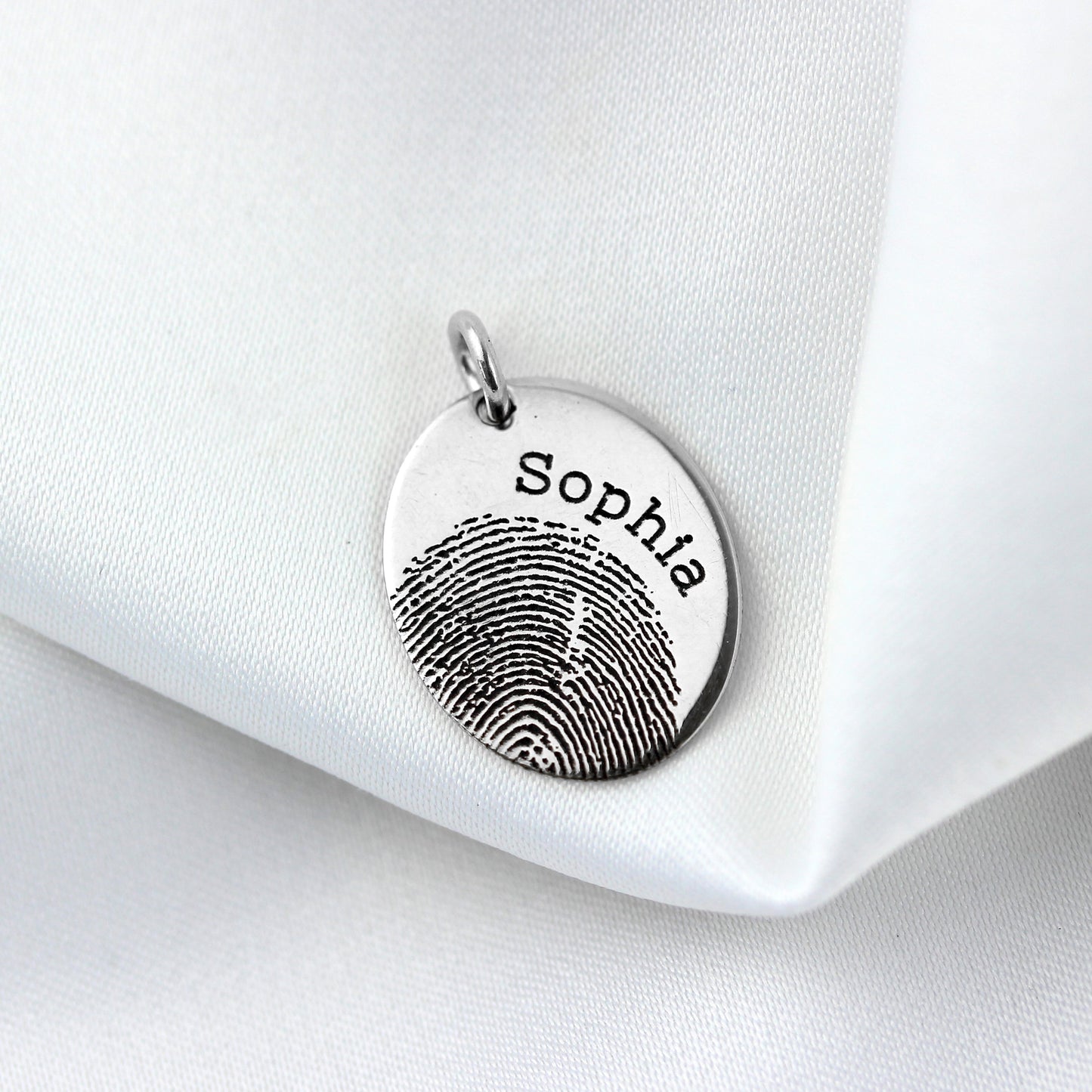 Pendentif ovale personnalisé en argent sterling avec empreinte digitale