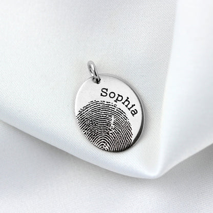 Pendentif ovale personnalisé en argent sterling avec empreinte digitale