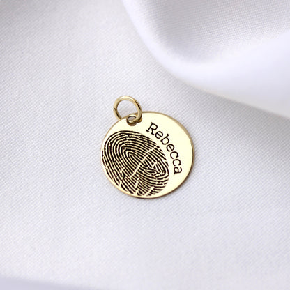 Breloque ronde personnalisée en or 9 carats avec empreinte digitale