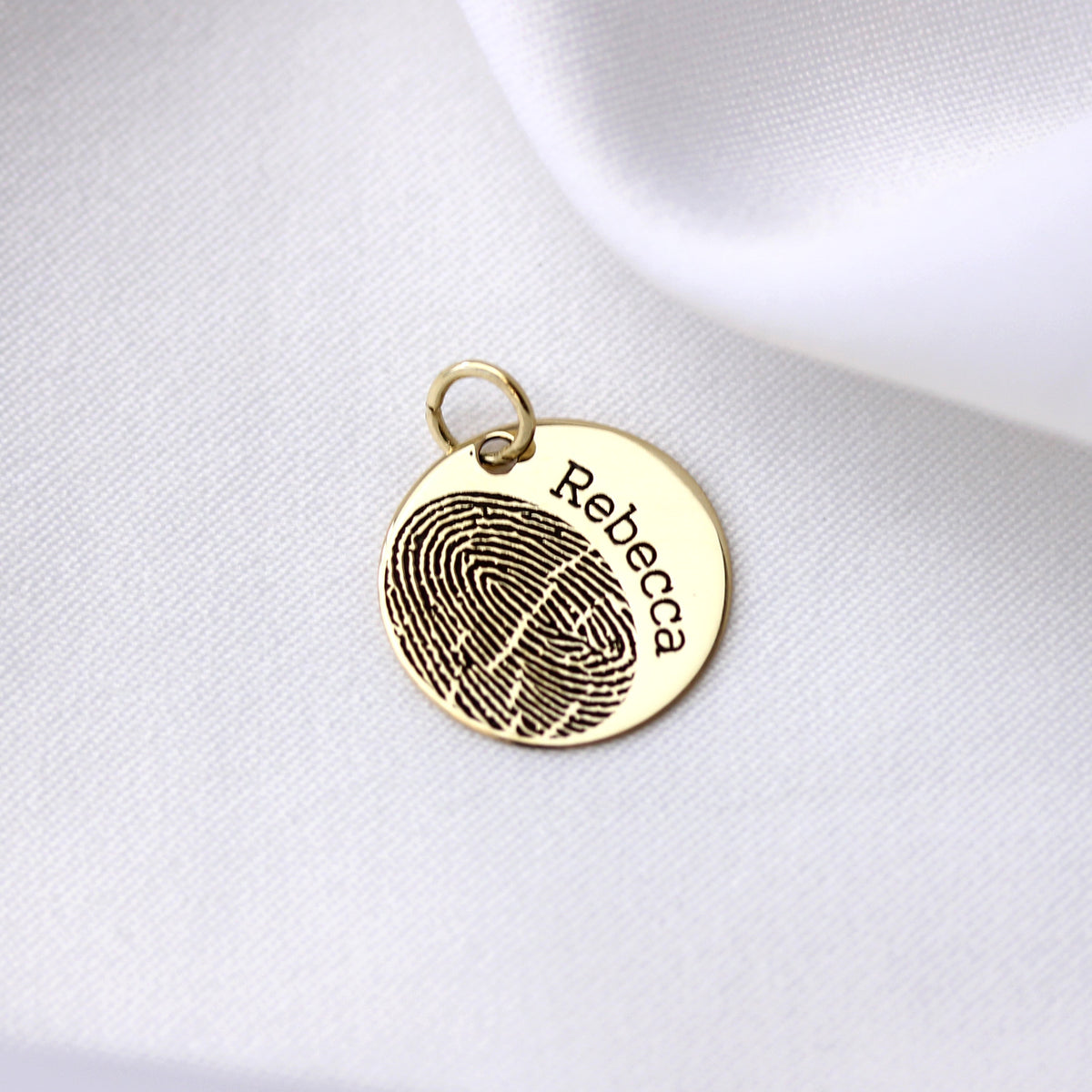 Breloque ronde personnalisée en or 9 carats avec empreinte digitale