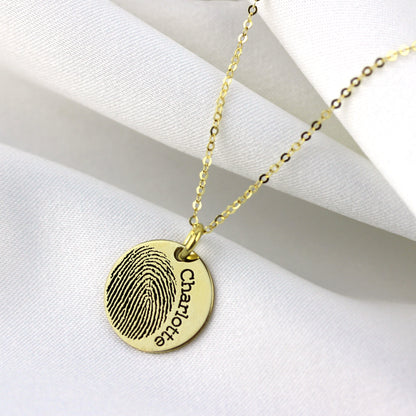 Breloque ronde personnalisée en or 9 carats avec empreinte digitale