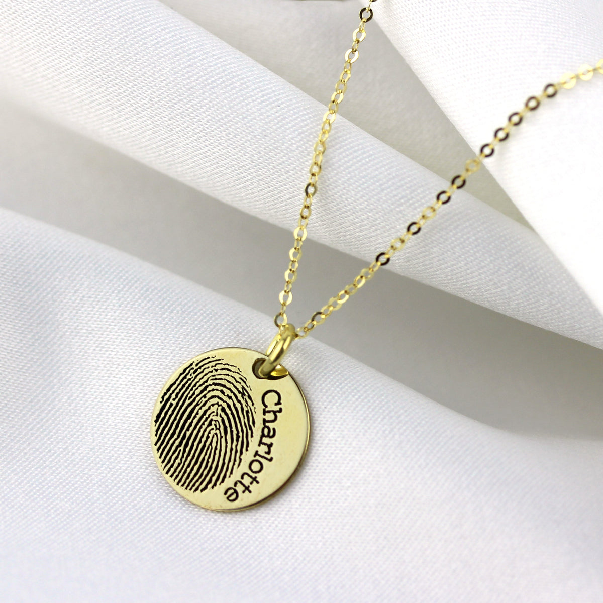 Breloque ronde personnalisée en or 9 carats avec empreinte digitale