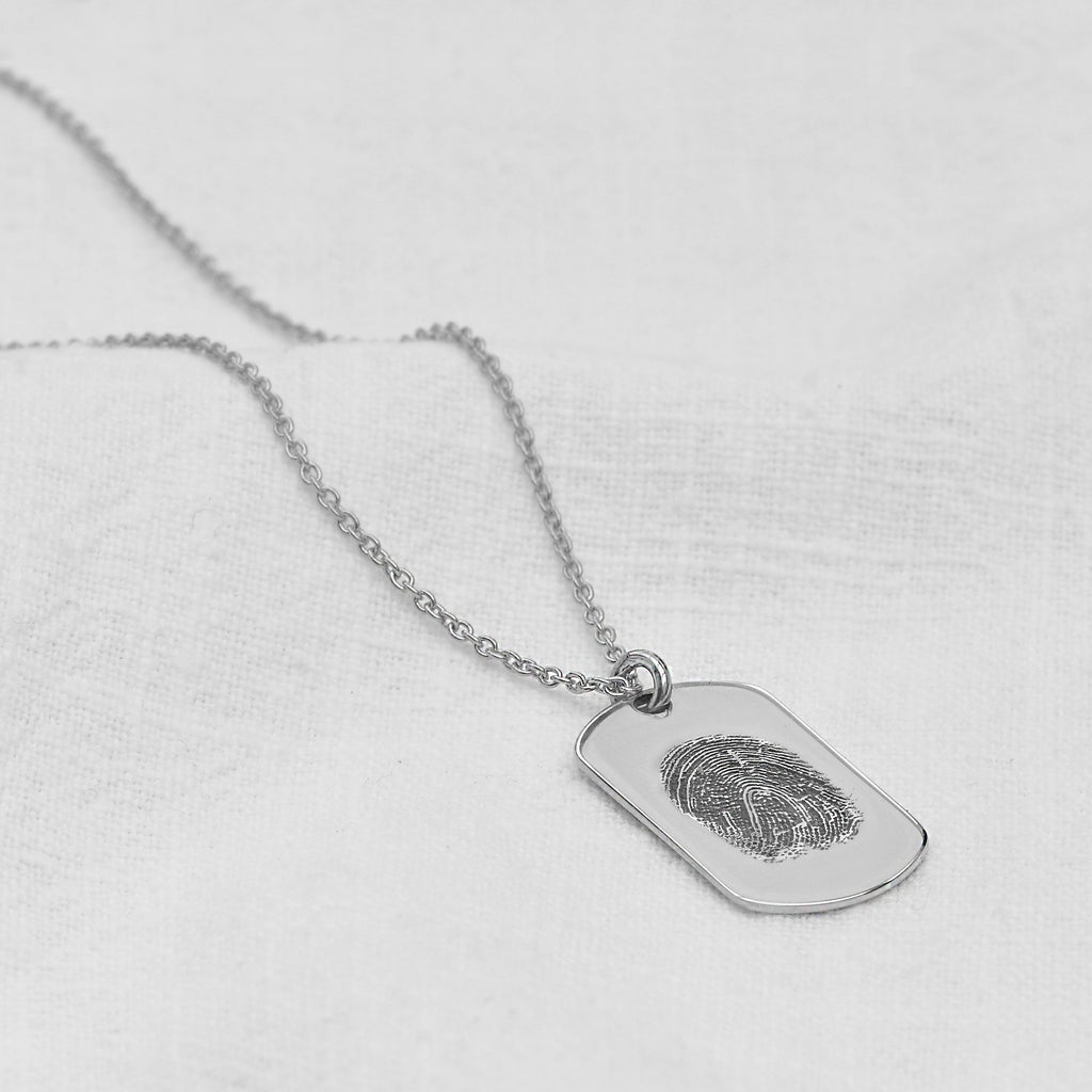 Collier en argent sterling avec plaque d'identité pour chien et empreinte digitale