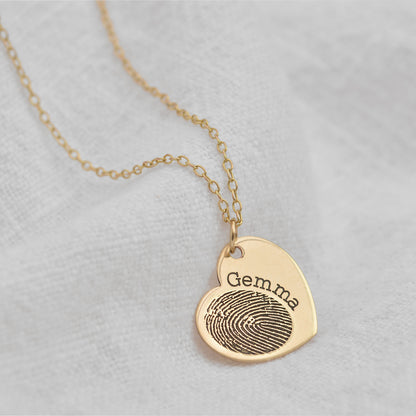Breloque personnalisée en forme de cœur avec empreinte digitale en or 9 carats
