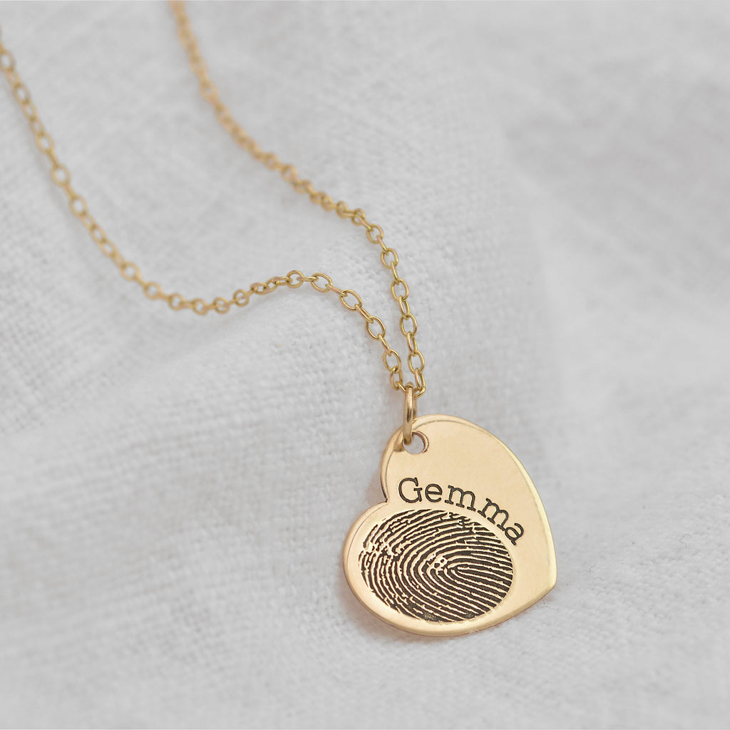 Breloque personnalisée en forme de cœur avec empreinte digitale en or 9 carats