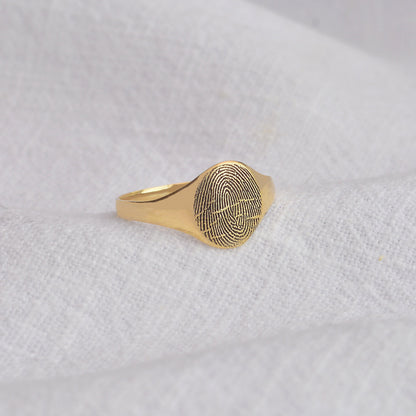 Chevalière personnalisée en or 9 carats avec empreinte digitale