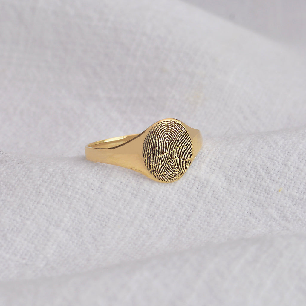 Chevalière personnalisée en or 9 carats avec empreinte digitale
