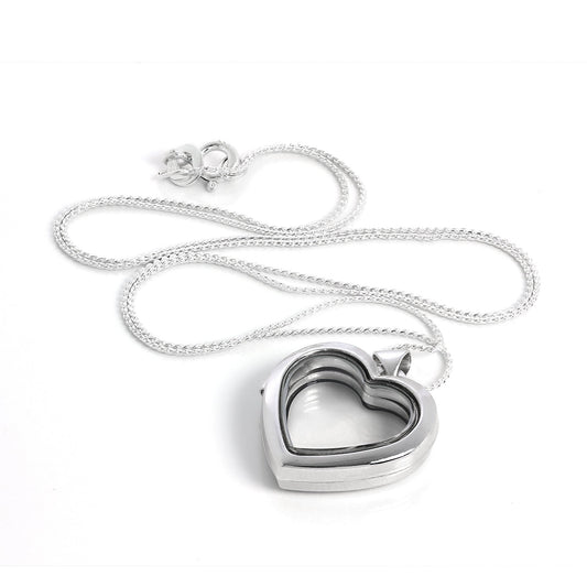 Collier médaillon flottant en forme de cœur en argent sterling sur chaîne