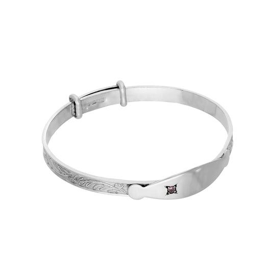 Bracelet d'identification réglable en argent sterling avec cristal CZ rose et motif floral