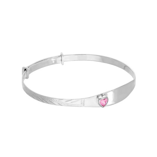 Bracelet d'identification réglable en argent sterling avec motif cœur et zigzag en zircone cubique rose