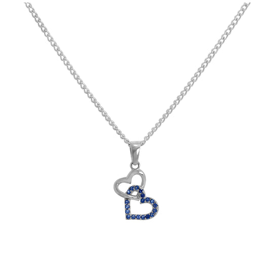 Collier pendentif cœurs entrelacés en argent sterling et cristal CZ bleu, 40 à 61 cm
