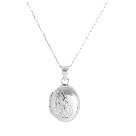 Petit médaillon floral ovale en argent sterling sur chaîne de 14 à 32 pouces