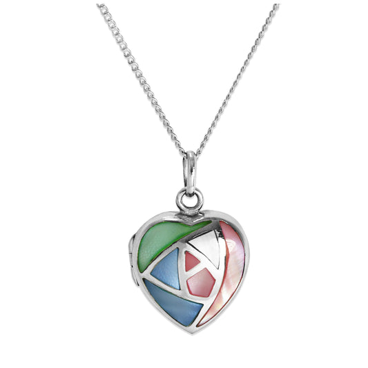 Médaillon en forme de cœur en argent sterling et nacre pastel sur chaîne de 40 à 61 cm