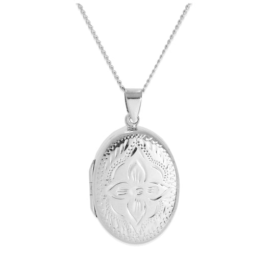 Grand médaillon ovale en argent sterling avec cadre en zigzag sur chaîne de 40 à 61 cm
