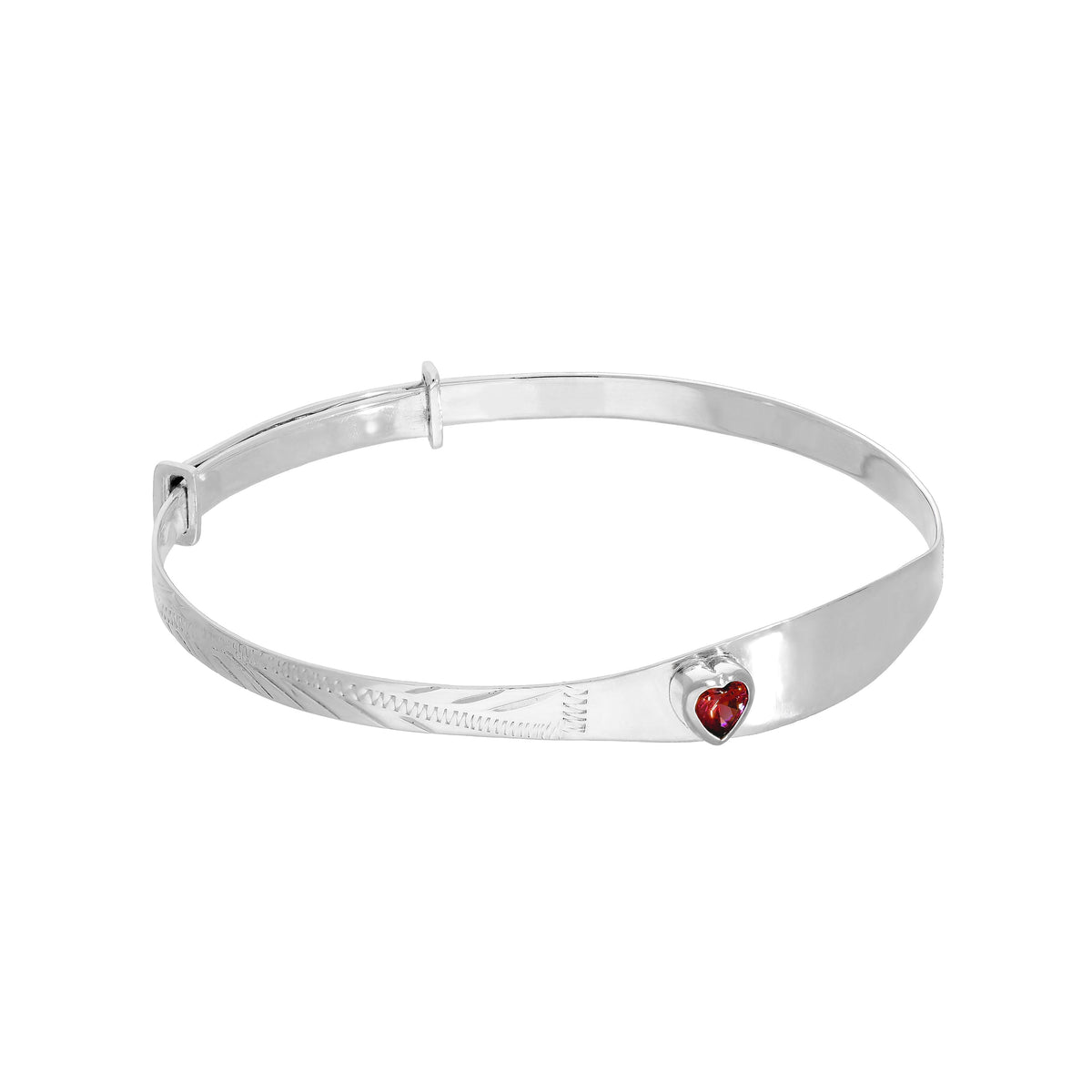 Bracelet jonc en argent sterling et cristal CZ avec pierre de naissance en forme de cœur