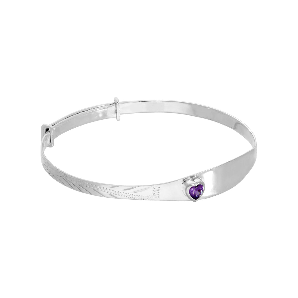 Bracelet jonc en argent sterling et cristal CZ avec pierre de naissance en forme de cœur