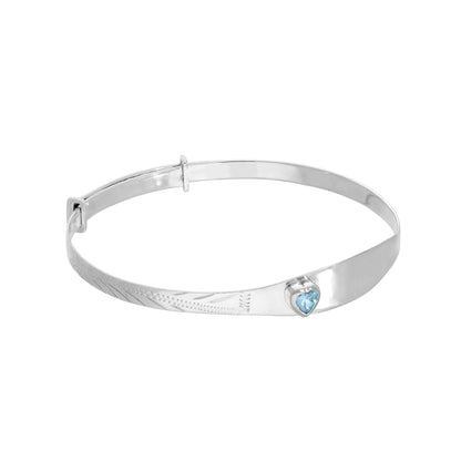 Bracelet jonc en argent sterling et cristal CZ avec pierre de naissance en forme de cœur