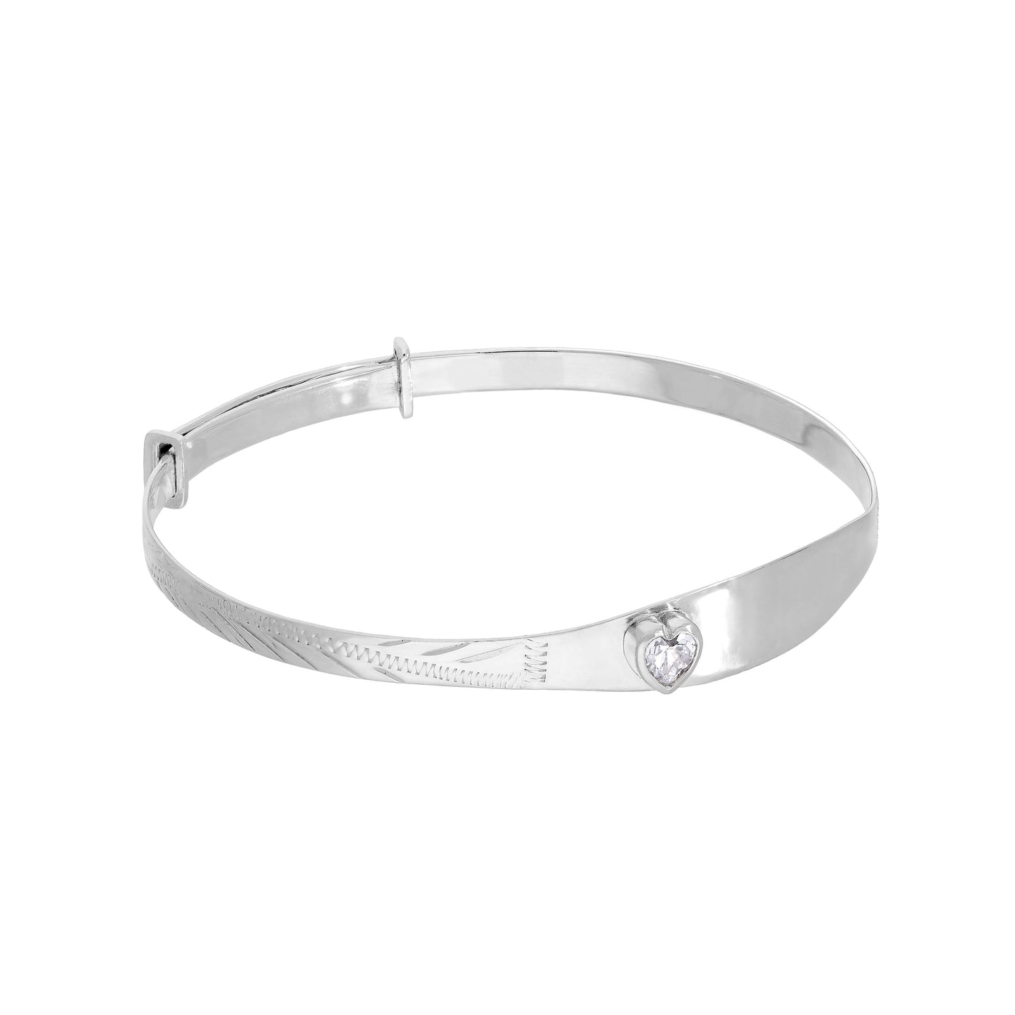 Bracelet jonc en argent sterling et cristal CZ avec pierre de naissance en forme de cœur