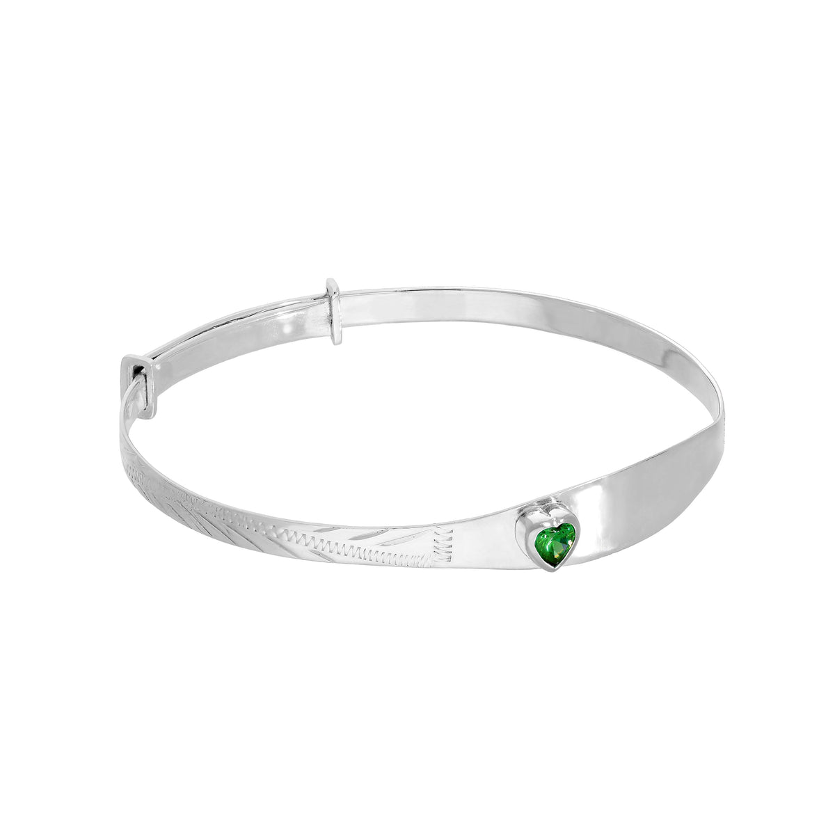 Bracelet jonc en argent sterling et cristal CZ avec pierre de naissance en forme de cœur