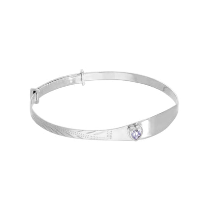 Bracelet jonc en argent sterling et cristal CZ avec pierre de naissance en forme de cœur
